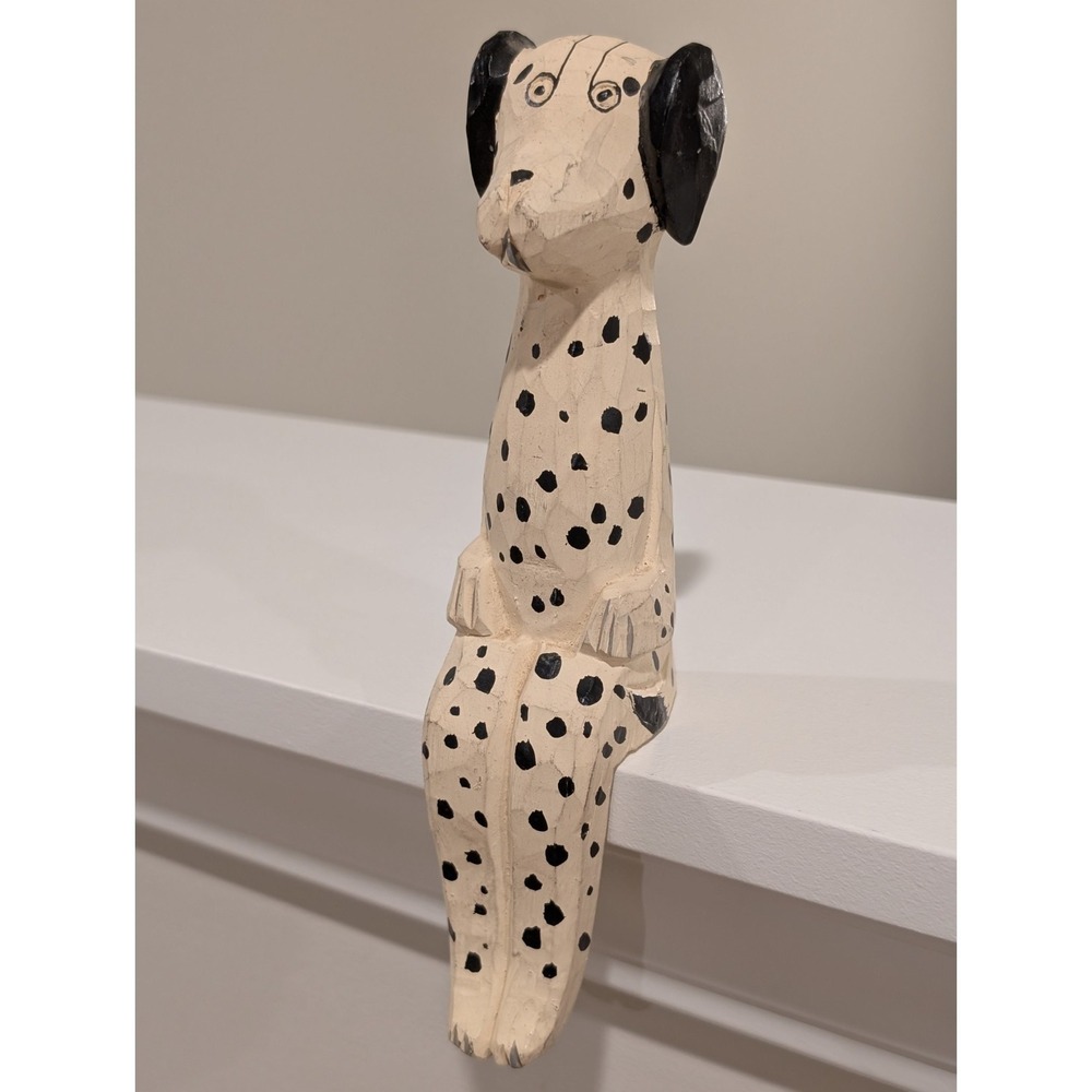 Hand Carved Wooden Dalmatian Dog Shelf Sitter Painted Folk Art Style Figurine